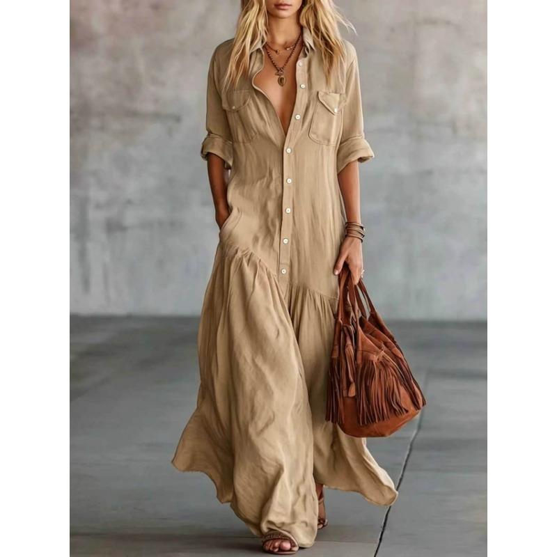 Women S Summer Shirt Dress A Line Solid Color Seven Quarter Sleeve