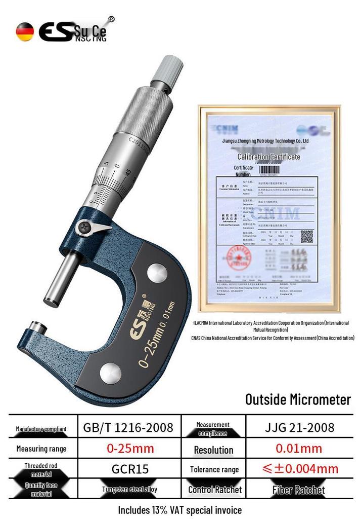High-Precision Micrometer Gauge for Outer/Inner Diameter & Thickness Measurement