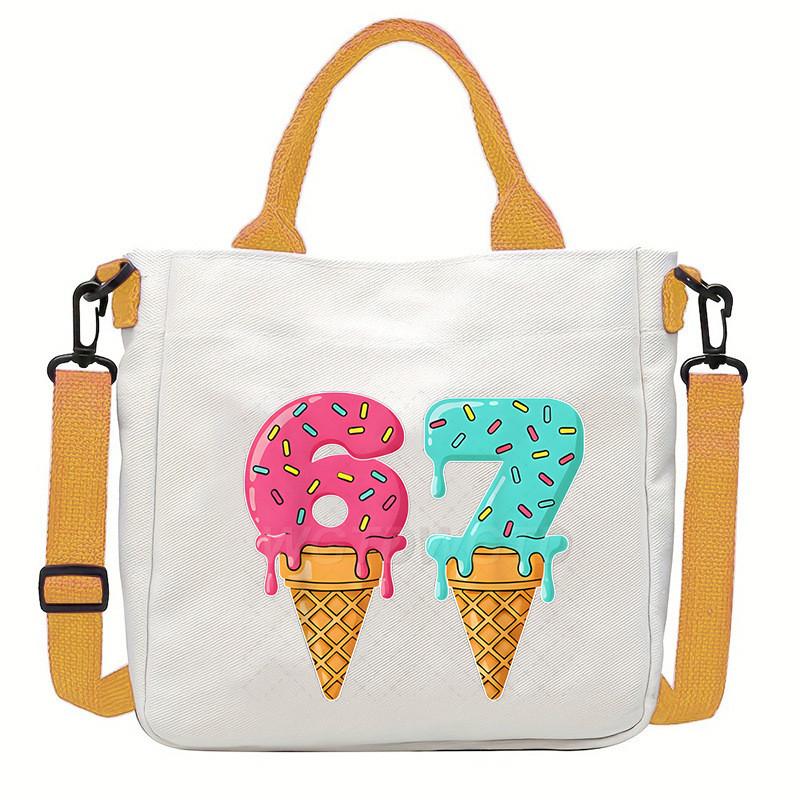 Steal a Brainrot 67 Unicorn Printed Student Crossbody Bag Casual Canvas Shoulder Bags