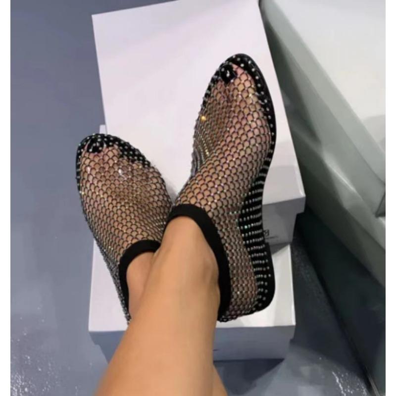 

2024 summer new round toe sandals and short boots with diamond inlay summer sexy big size flat shoes 35 чорний
