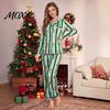 Comfortable Home Wear Christmas Pajamas 2-Piece Set for Women, Striped Gingerbread Man Print Lounge Set, Button Down Long Sleeve Top Pants Sleepwear