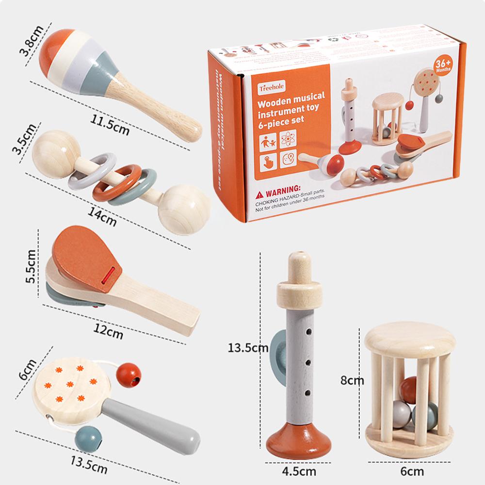 Wooden Musical Instruments for Toddlers, Montessori Musical Toy, Percussion Set with Maracas, Trumpet, Castanets, Birthday Gift