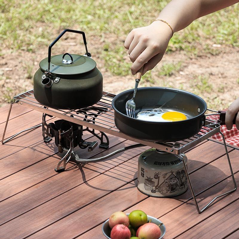1pc 16/30cm Outdoor Striped Stainless Steel Alcohol Furnace Bracket Grid Oblong Folding Net Camping Bbq Thermostability Portable