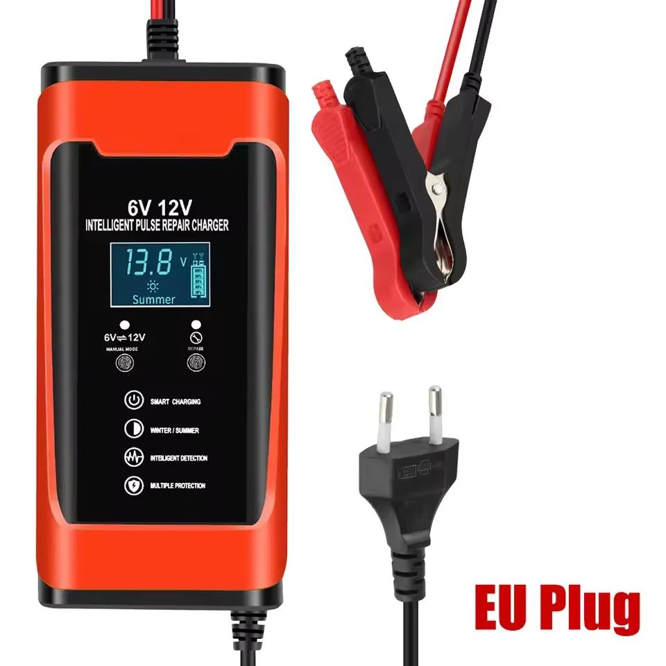 6V 12V 6A Car Battery Charger Universal Smart Fast Charge Cycle GEL Lead-Acid Charger Auto Motorcycle Pulse Repair LCD Display