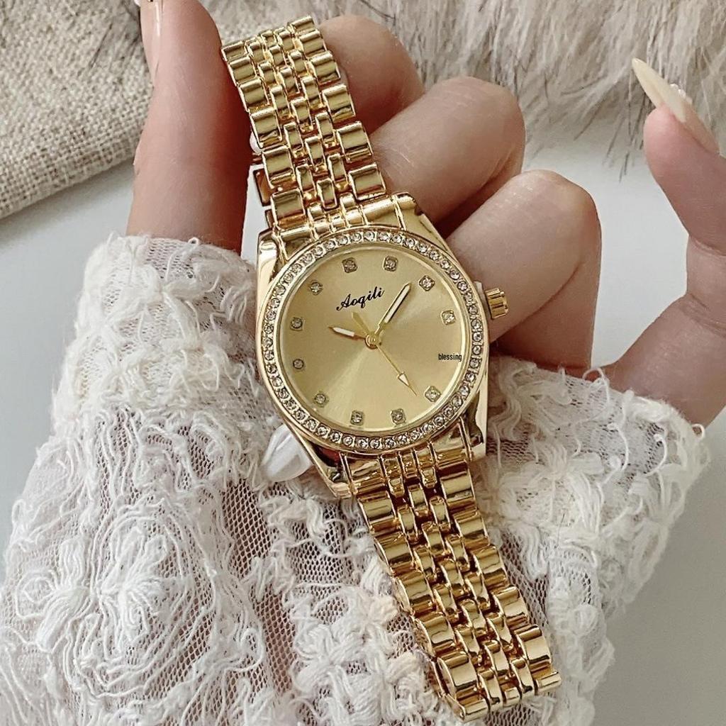 Quarz-Damenuhr mit großem Zifferblatt und Diamantakzenten - Stilvolles Stahlband