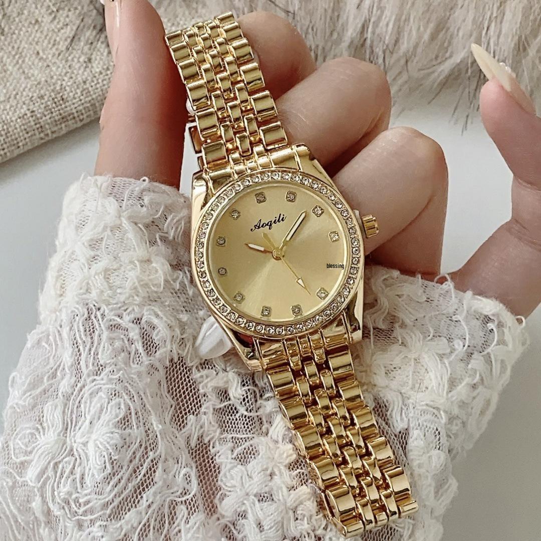 

Женские кварцевые часы с большим циферблатом и бриллиантовыми акцентами - Стильный стальной браслет