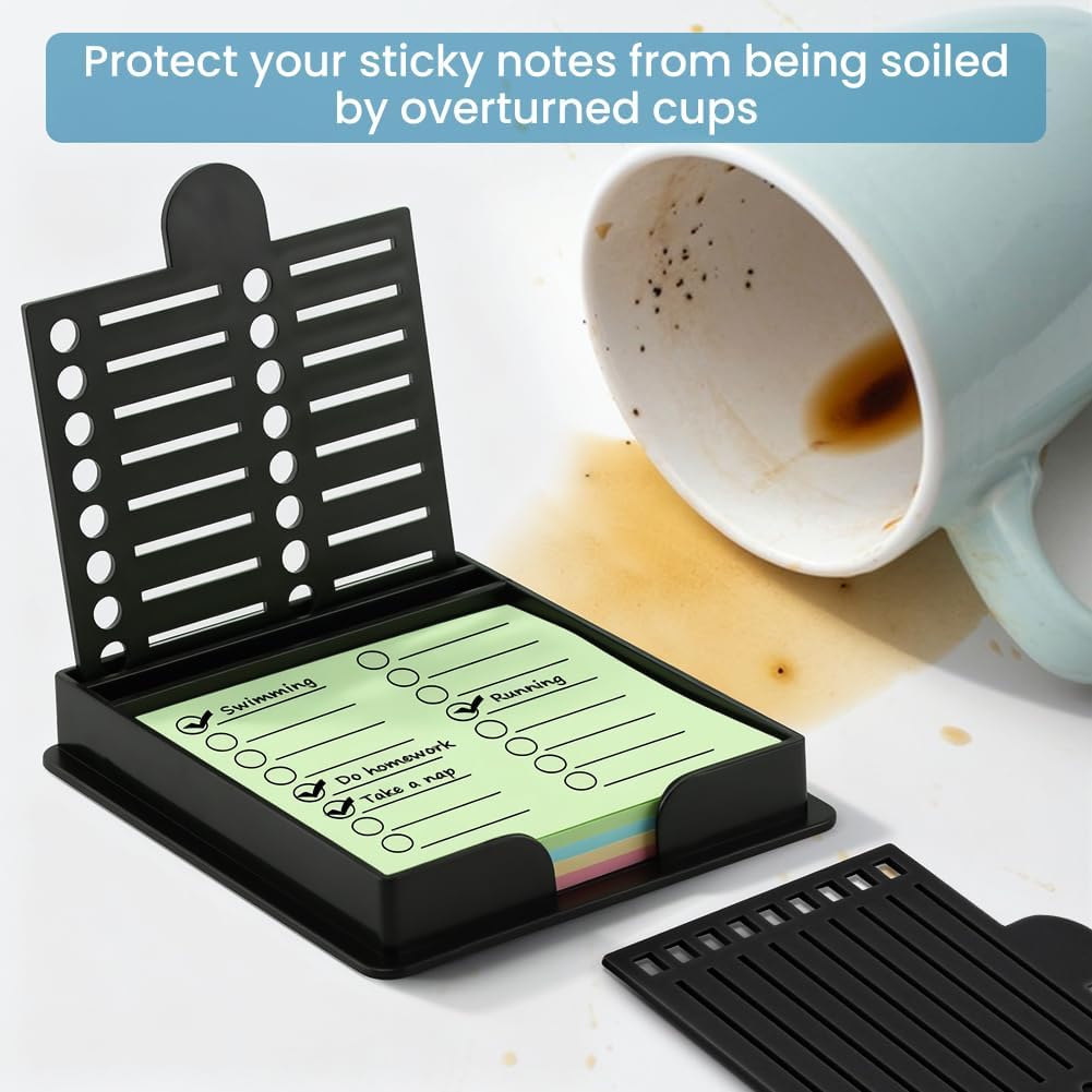 Sticky Note Holder with 5 Different Stencil, 3x3 Sticky Note Stencil Dispenser for Desk, Reble Memo Pad Organizer with Five Line Box Drawing Template