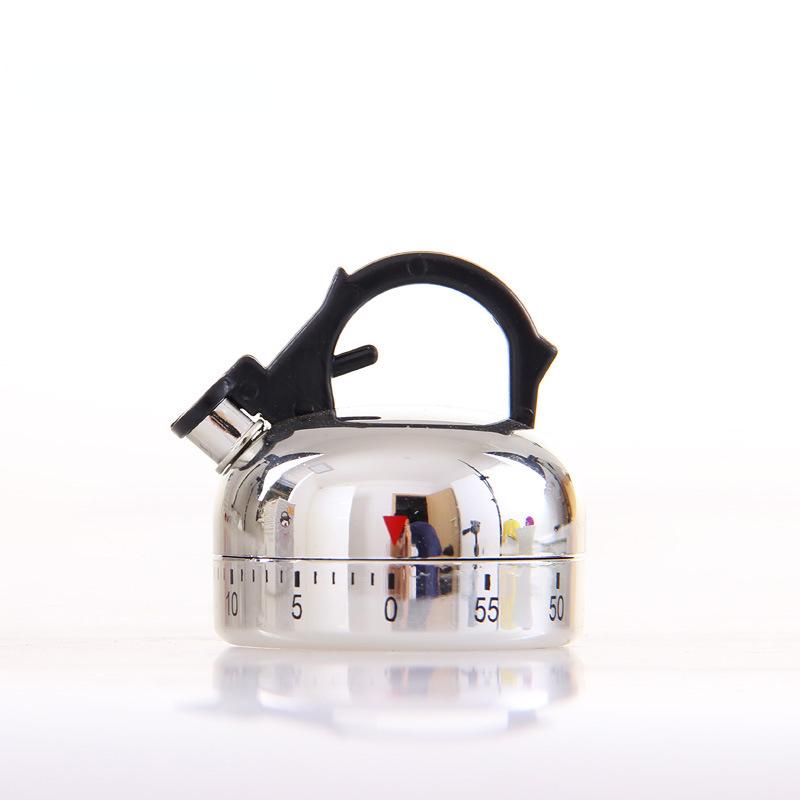 1pc White Kitchen Timer Alarm Mechanical Kettle Shaped Timer Clock Counting 60 Minutes Cuisine Kettle Styling Clockwork Timer