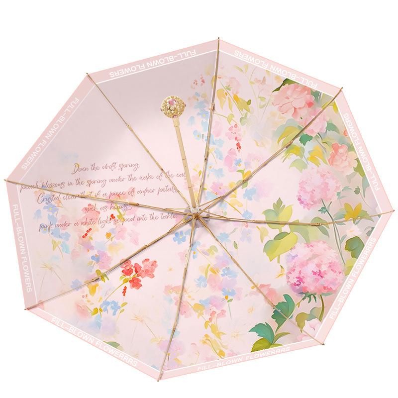 2025 explosive three-fold 8-bone color glue double-layer digital weather and rain dual-purpose light luxury exquisite handle parasol