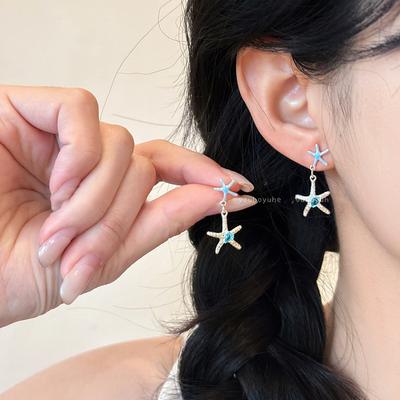 Diamond Dripping Oil Starfish Pendant Earrings Niche Design Exquisite Stud Earrings Temperament Versatile High Sense Earrings Women