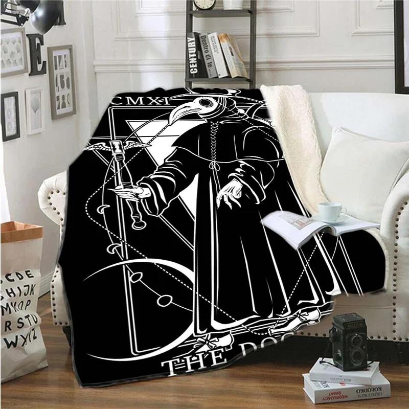 Tepper og kaster for voksne Barn Svart Satan Skull Kvinner Dødt hode Mystisk sirkel Esoterisk Halloween-teppe Demon-teppe