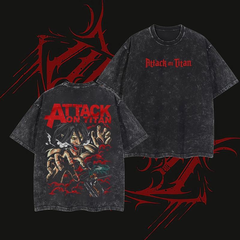 

Anime Attack on Titan Eren Jager T-shirt Hip Hop Y2k Washed Cotton T Shirt Men Women Clothing Short Sleeve Oversized Tees Tops XXL чёрный