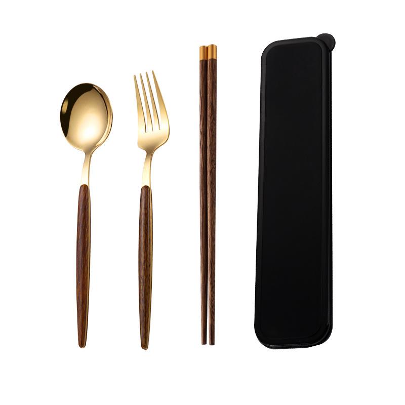 3-teiliges tragbares Besteckset aus Edelstahl, Löffel, Gabel, Stäbchen, für Studenten, Reisen, koreanisches tragbares Besteckset, Küchenzubehör