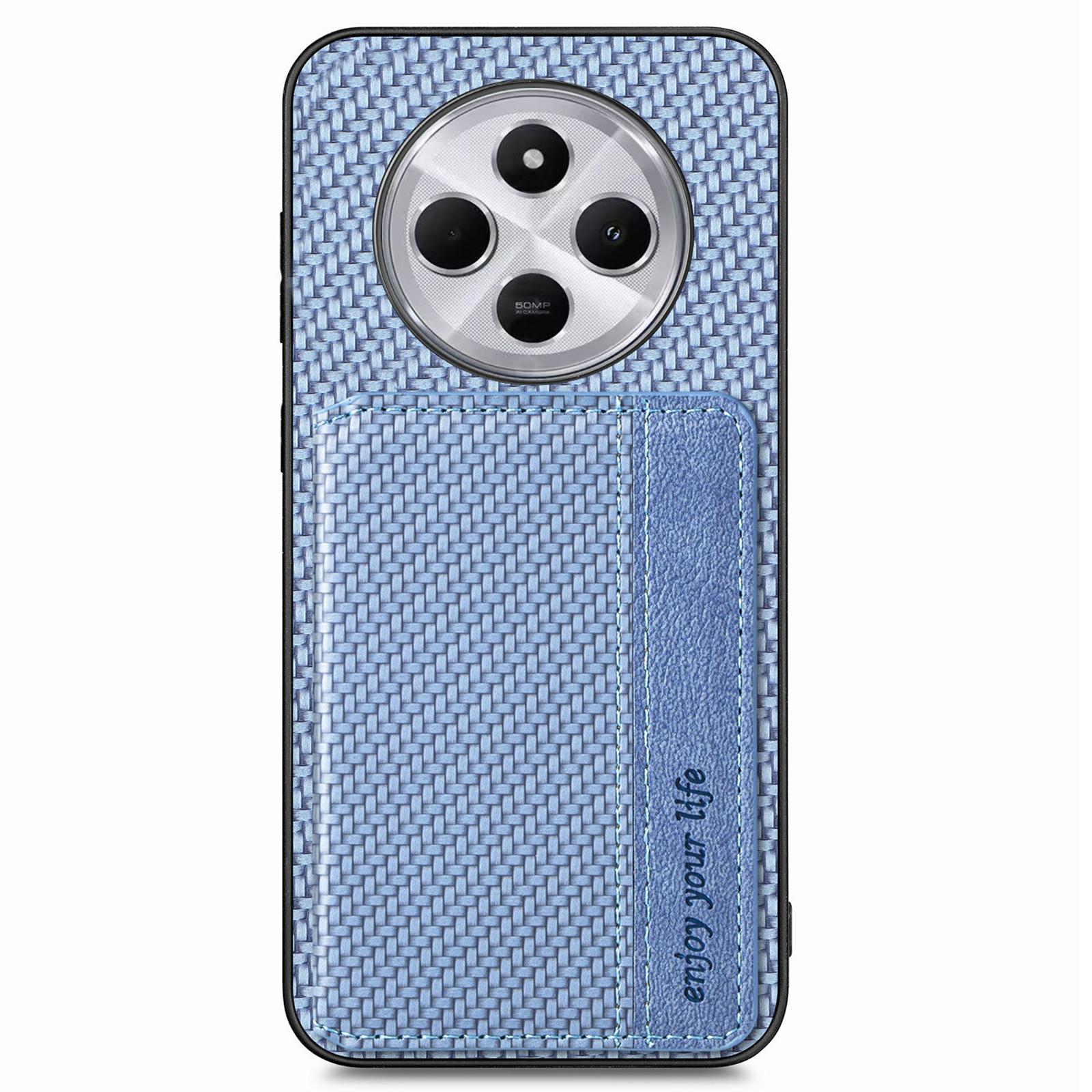 

Case with Card Holder For Xiaomi Redmi 14C 4G/14R 5G/Poco C75 4G RFID Blocking Carbon Fiber Leather+PC+TPU Phone Cover Blue