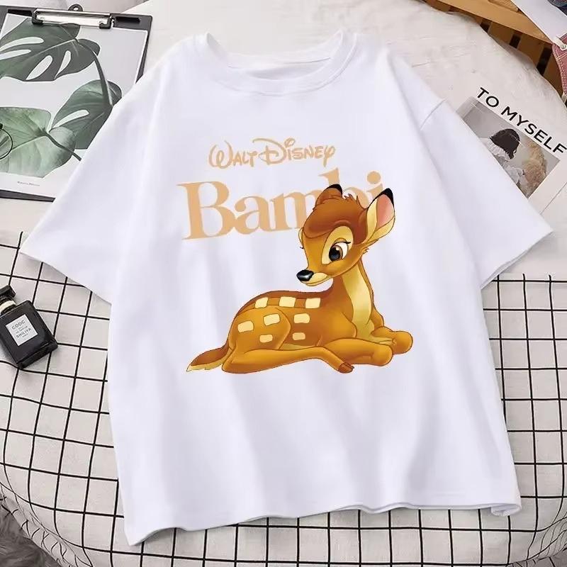 2026 New Cute Cartoon Bambi Retro Fashion Classic Pattern Breathable Crew Neck Top Short Sleeve for Everyday Wear