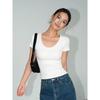Korean front shoulder U-neck short-sleeved T-shirt women's summer new inner fit slim and thin bottom white top