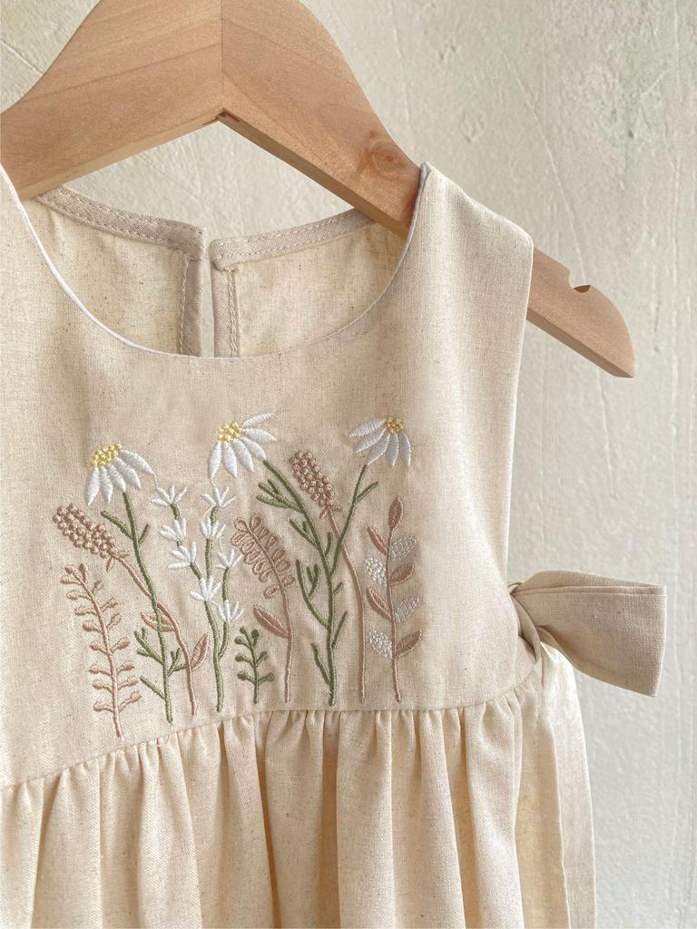 Baby Girls' Spring & Summer Floral Embroidered Butterfly Tie Apron Sleeveless Suspender Dress
