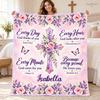Personalized Christian Blanket for Women, Floral Cross Bible Verse Blanket, Faith Gift for Her, Religious Gift, Custom Name Fleece Blanket