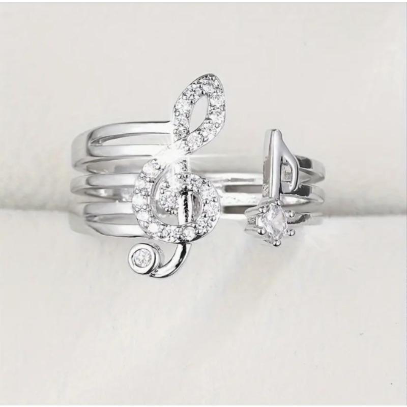 

1pc Elegant Adjustable Music Note Cuff Ring Cubic Zirconia Rings Perfect for Casual Attire or Gifting