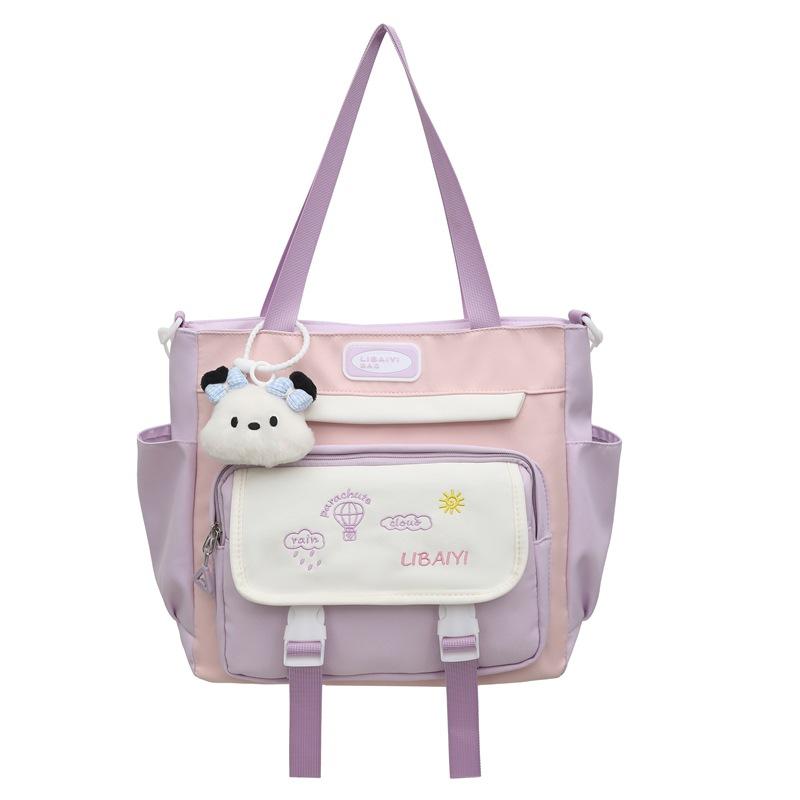 Tutorial Bag, Hand Bag, Shoulder Art Bag, Crossbody Large-capacity Schoolbag, Color-blocking Cartoon Learning Bag