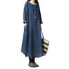 AUSKY Denim Long Sleeves with Loose Office Korean Stylish Adult Women's Dress, Pockets, Fit, Slimming, All-Season Pullover, Casual, Spring, Autumn,