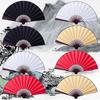 13 Inch Silk Cloth Blank Folding Fan Chinese Wooden Bamboo Antiquity Folding Fan For Calligraphy Painting Home Decor