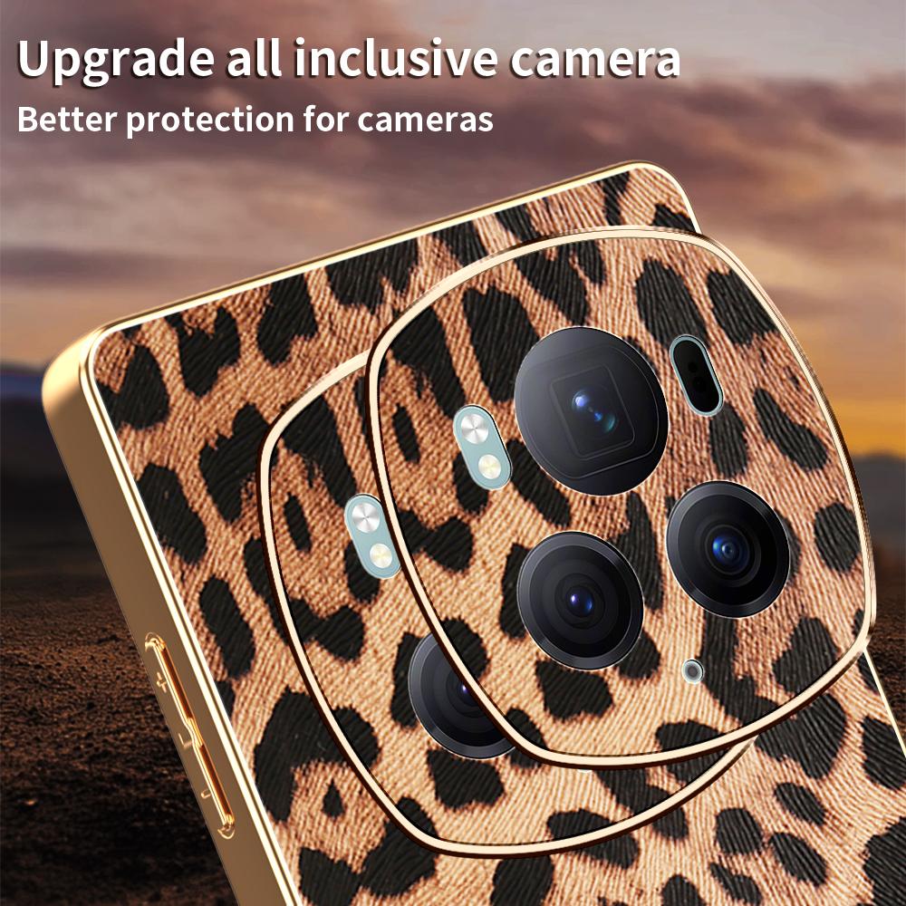 For Honor Magic6 Pro 5G Case Leopard Print PU Leather Coated PC+TPU Electroplating Phone Cover