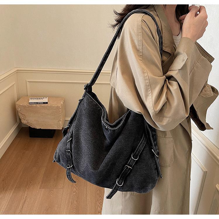 Korean Version Ins Large-capacity Bag Women's 2025 New Retro Denim Bag Texture Versatile Commuter Casual Messenger Bag