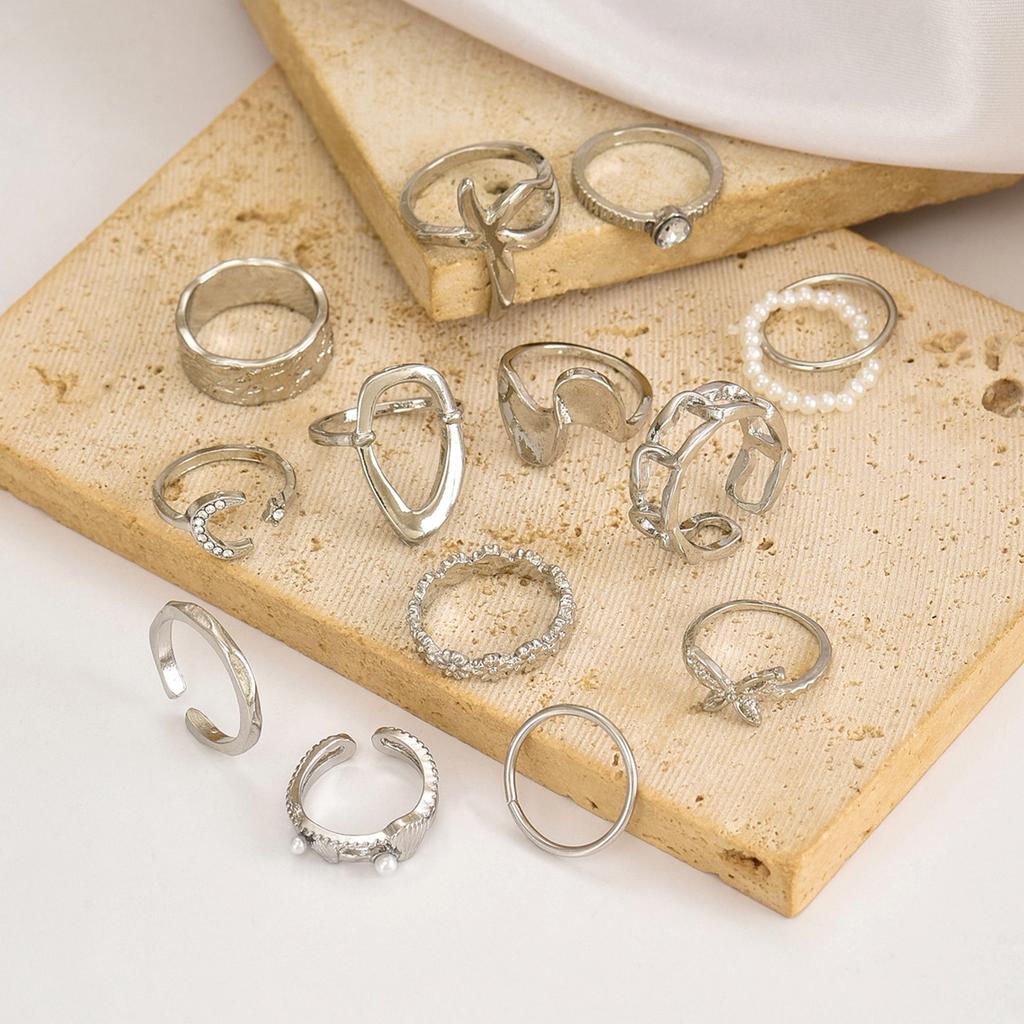 European and American Style Ring Exaggerated Butterfly 11 Knuckles Stacked with High-end Love Geometric Star and Moon Ring Female