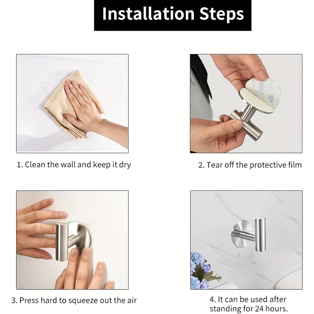 No-Drill Fashion Wall Hook Set Of 4, Simple Style, Suitable For Kitchen, Bathroom And Clothing Storage Easy-To-Install Wall Hooks Bathroom