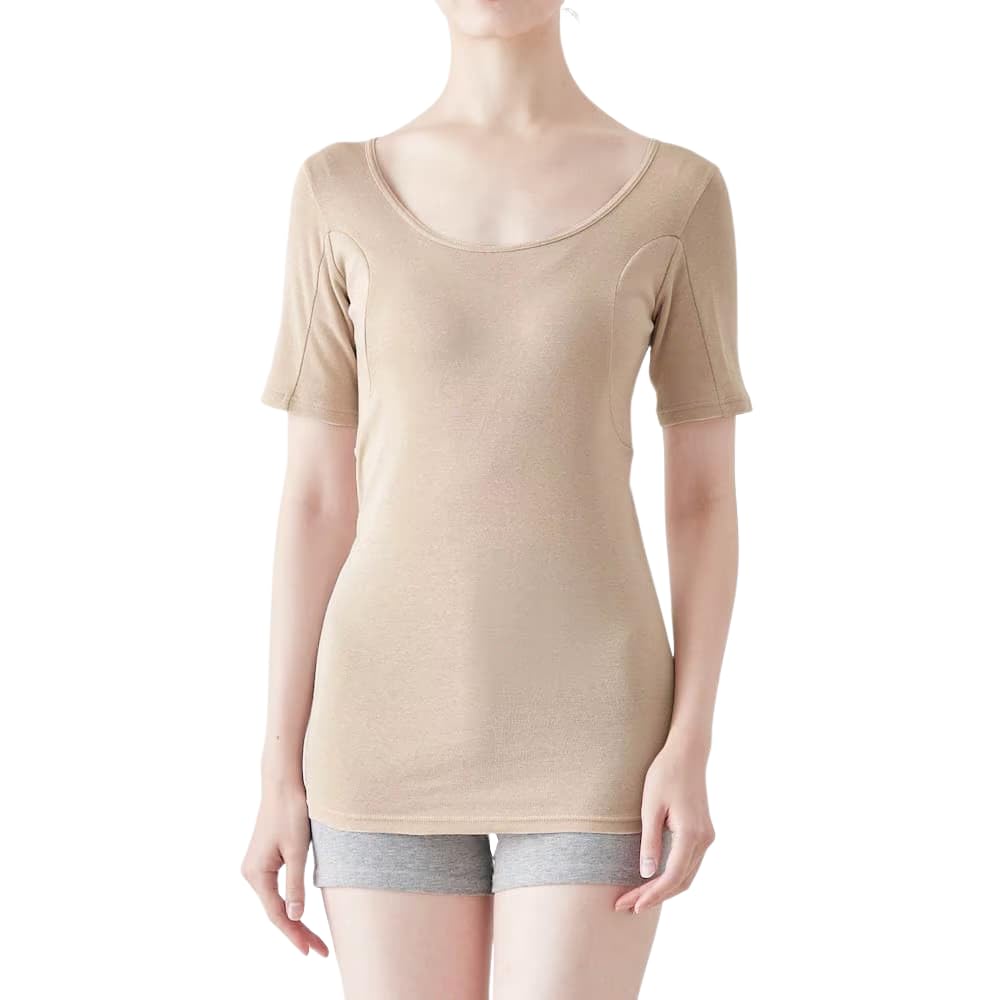 Belle Maison Inner with Sand Size M Women's Sweat-Absorbing Shirt, Cotton, Extra-Large Sweat-Absorbing Pads, Three-Quarter Sleeves, Deodorizing,