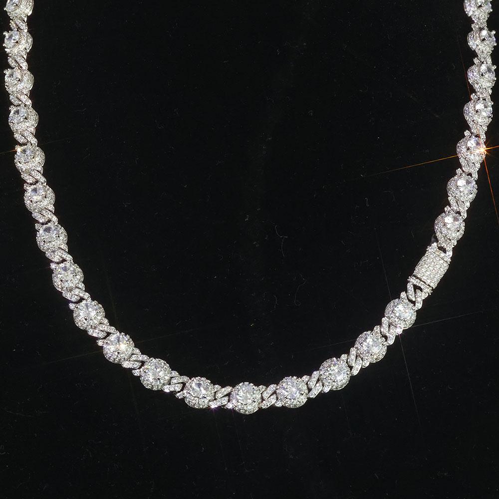 NY Ice Diamond Round Beads 7.5mm Cuban Chain Diamond Cubic Zirconia Cuban Necklace Hip Hop Style Women's Necklace