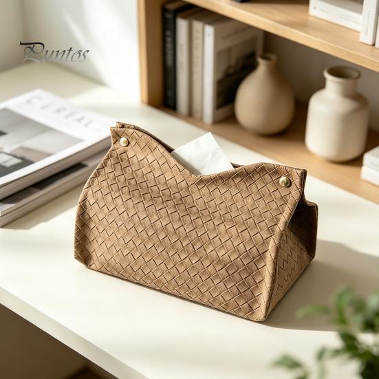 Sturdy Dining Room Tissue Box PU Leather Holder, with Snap Design, Portable Foldable Case for Office Facial Paper Organizer Dispenser, Desk