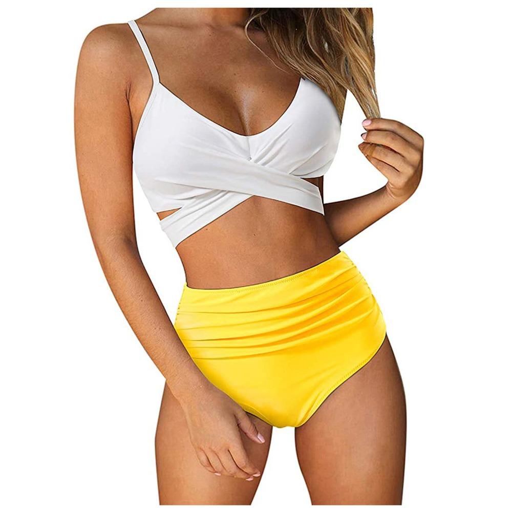 Europäischer und amerikanischer Bikini-Badeanzug für Damen mit hoher Taille und geteilter Cross-Bag