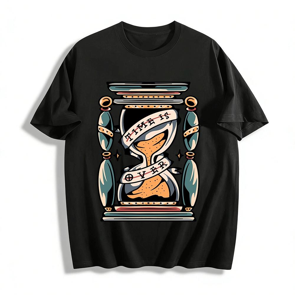 

Vintage Hourglass TIME IS OVER Print Tee American Street Style Top Pure cotton T-shirt XXS