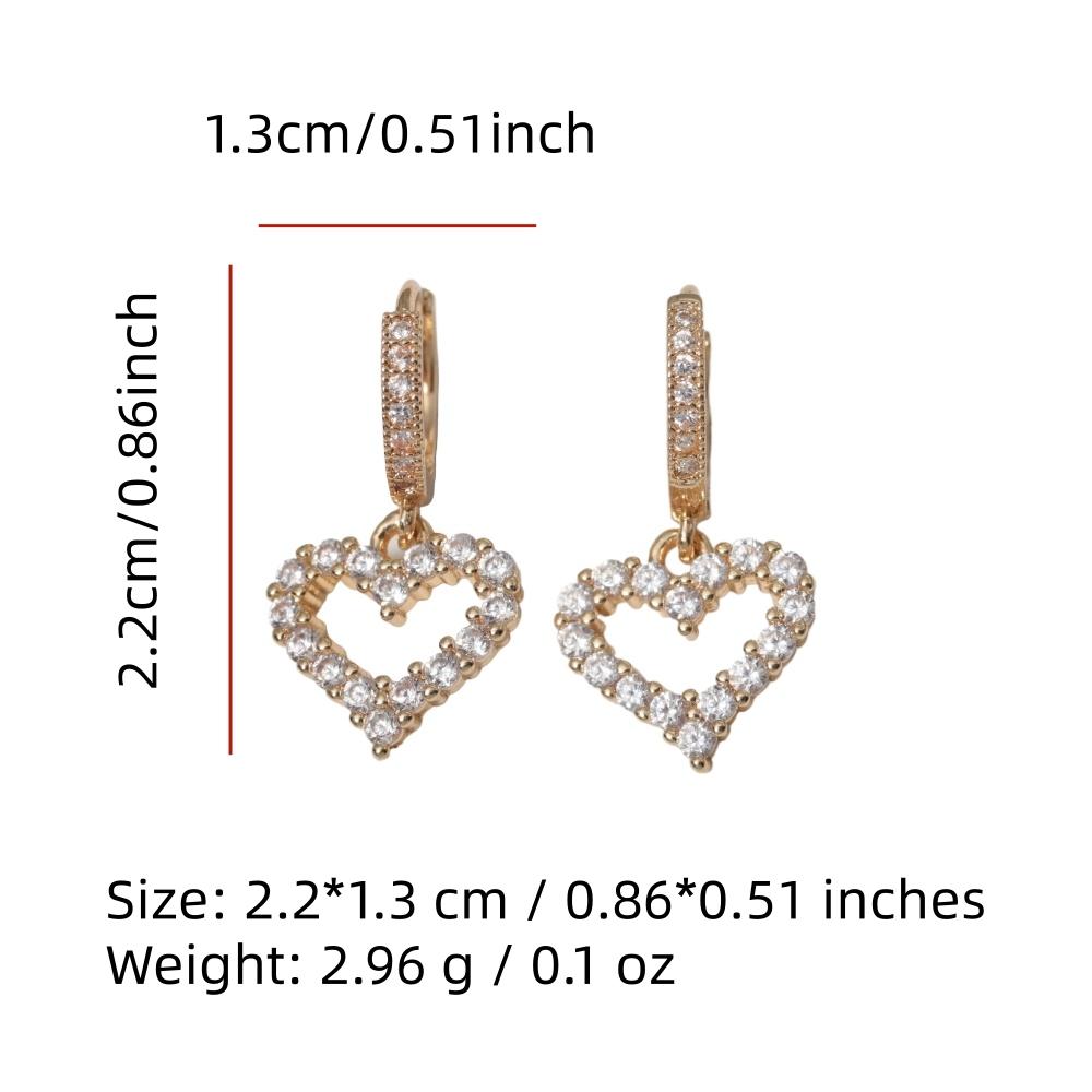 1 Pair Luxury Colorful Heart Shape Zirconia Dangle  Earrings for Women Golden Earring Jewelry Party Accessories