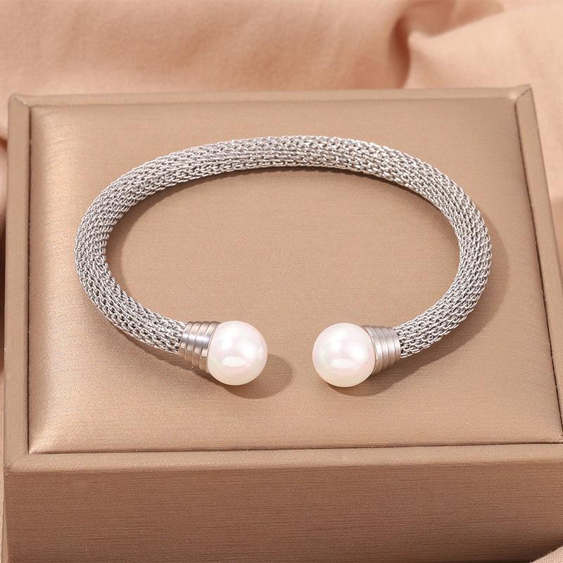 Popular, Personalized Trend, Retro Stainless Steel Winding Geometric , Pearl Steel Wire