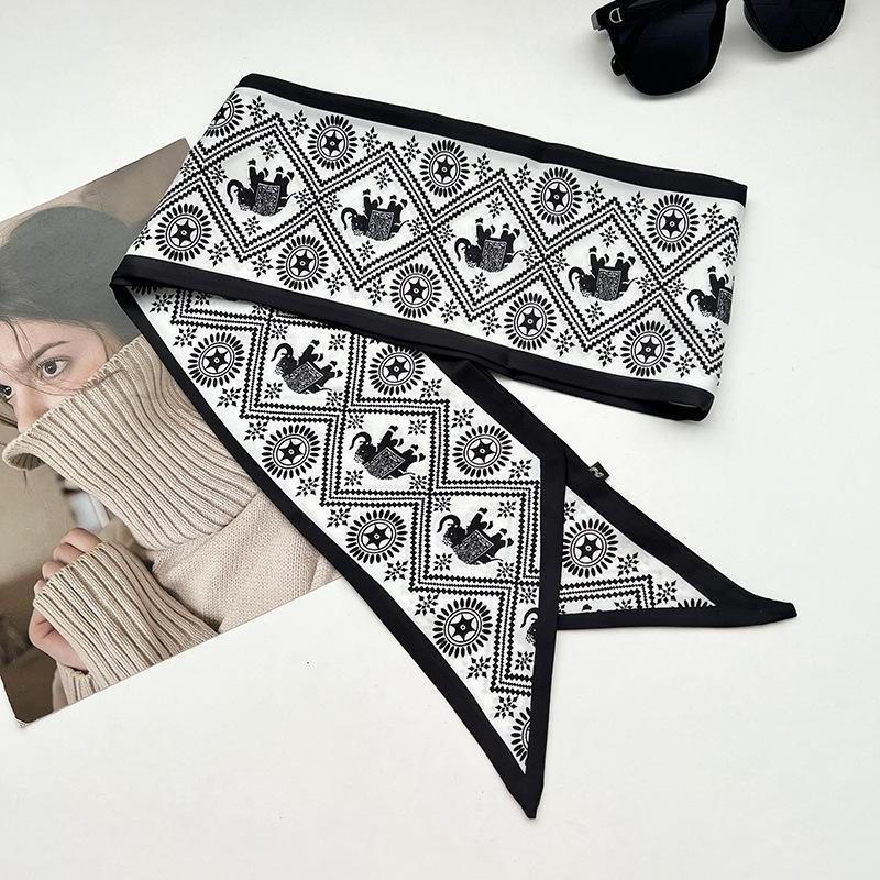 Double-sided Long Strip Small Silk Scarf Women's Professional Wear Spring and Summer New Decorative Small Scarf Tied Hair Band Streamer