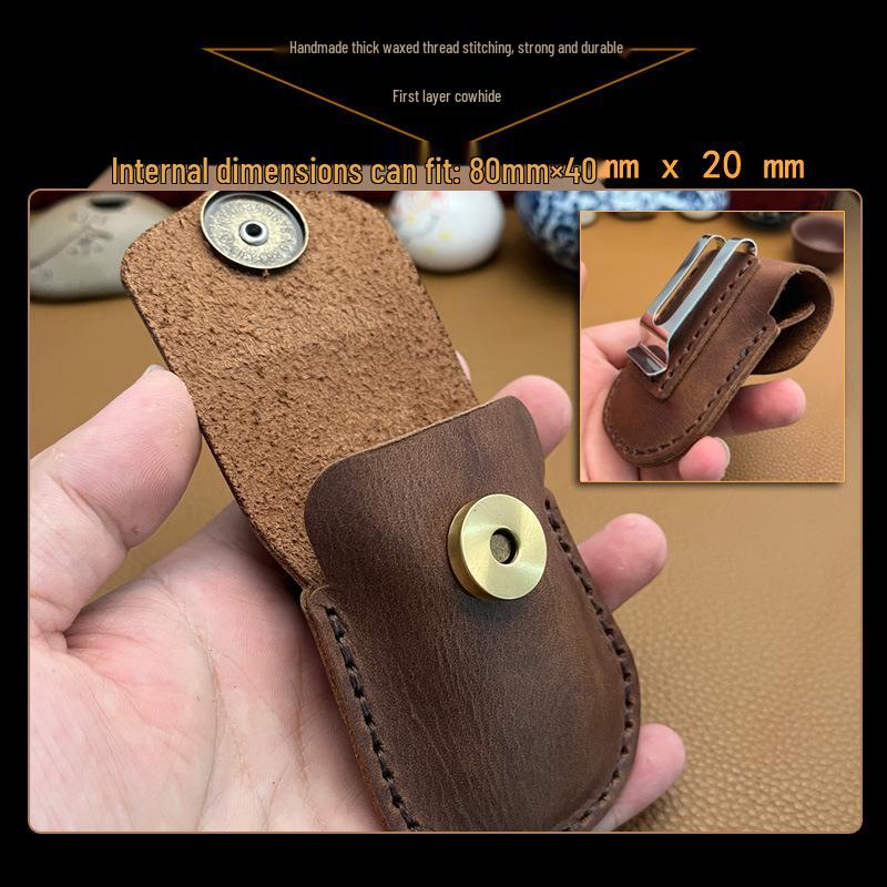 Multifunctional Crazy Horse Leather Case: Steel Clipboard, Key Bag, Glasses Holder, Lighter Pouch