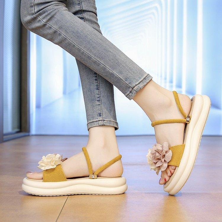 Flower Platform Slippers Women's Wear 2025 New Summer Versatile Women's Flat Bottom Non-slip Student Fashion Beach Sandals