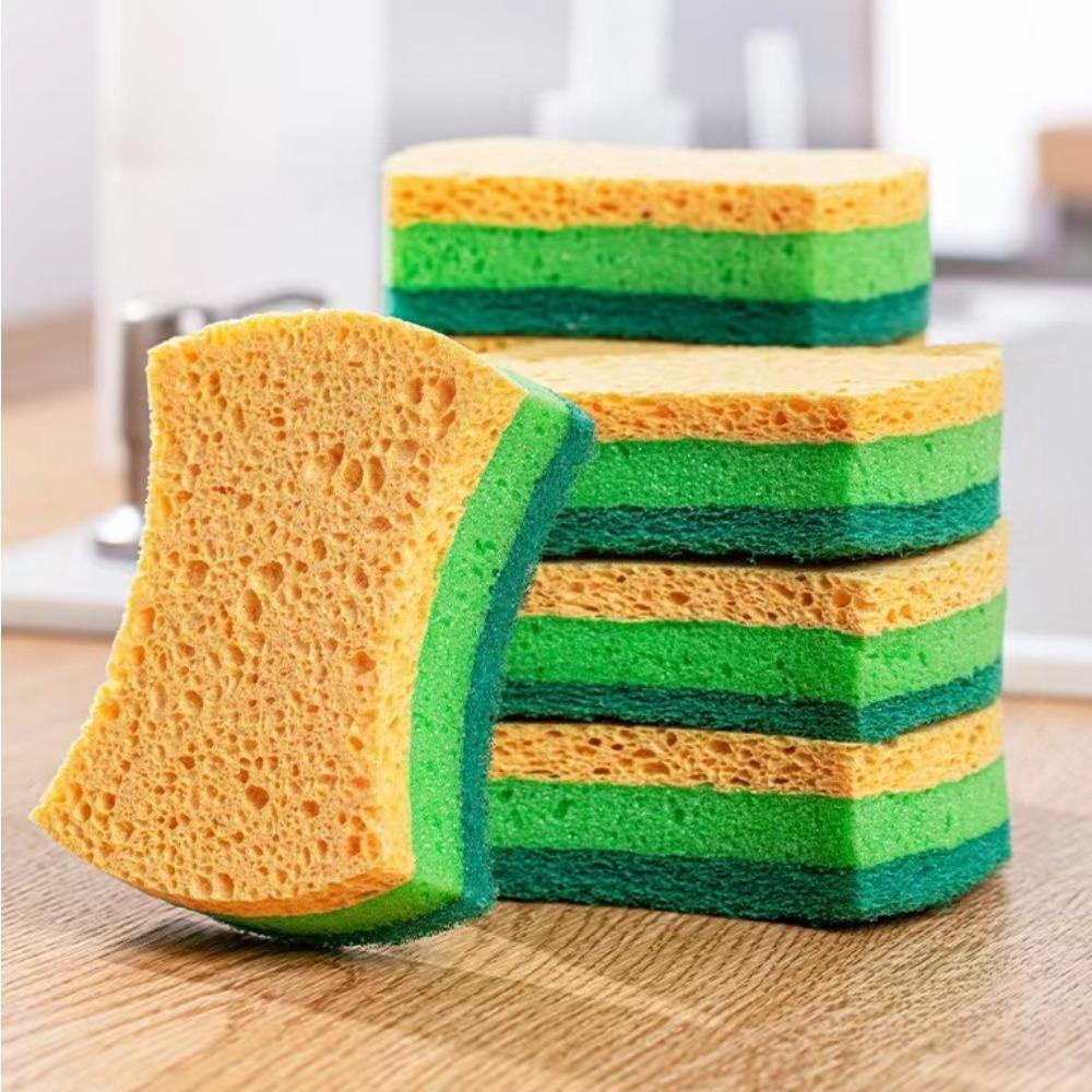 Waist-shaped 3-layer wood pulp cotton sponge brush bowl scouring cloth dishcloth kitchen absorbent rag brush pot cleaning sponge