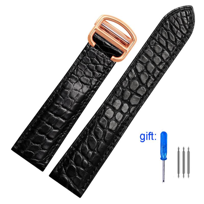 Alligator Leather Strap For Cartier Solo Tank London Genuine Leather Black Brown Watch Band Men Women 16mm 18mm 20mm 22mm 24mm