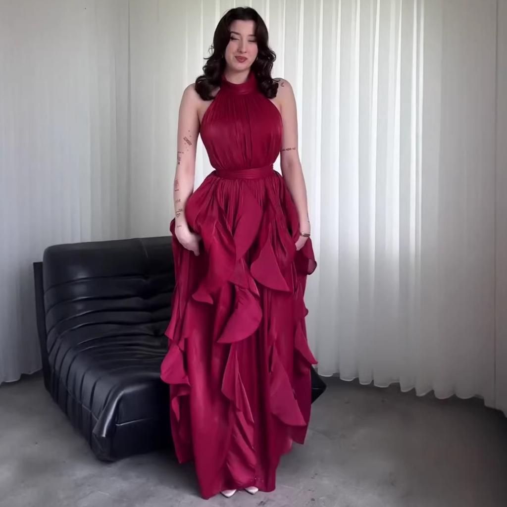 European and American Women's Cross-border Foreign Trade 2026 Neck Satin Dress Dress Women's Dress Waist Thin Cake Dress