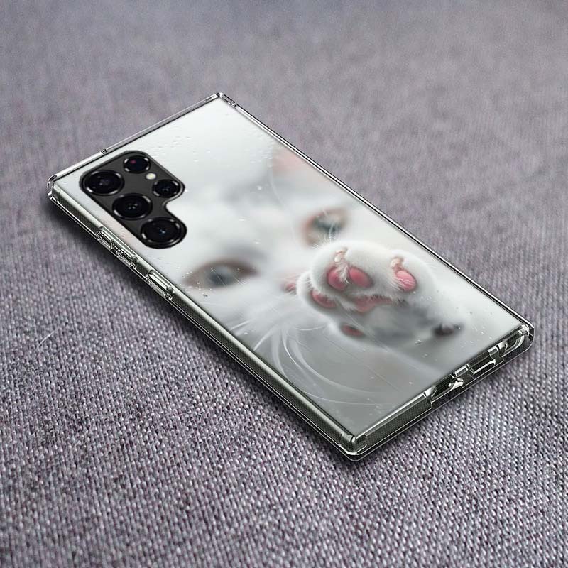 Pink Cat Hand Phone Case For Samsung Galaxy S24 S23 S21 S20 FE S22 S26 Ultra S25 Edge S10 Plus Cover Clear TPU Capa Shell Coque
