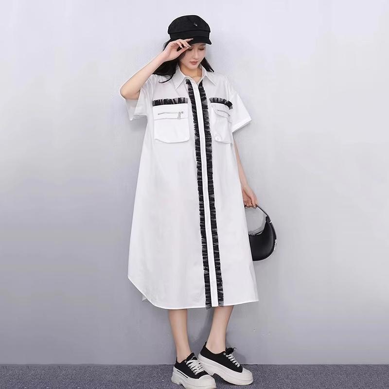XITAO Patchwork Pocket Contrast Color Dress ZMY1371