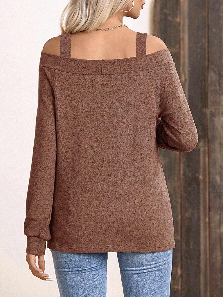 European & American Women's Off-Shoulder Long Sleeve T-Shirt - Spring/Summer Fashion, Solid Color Top