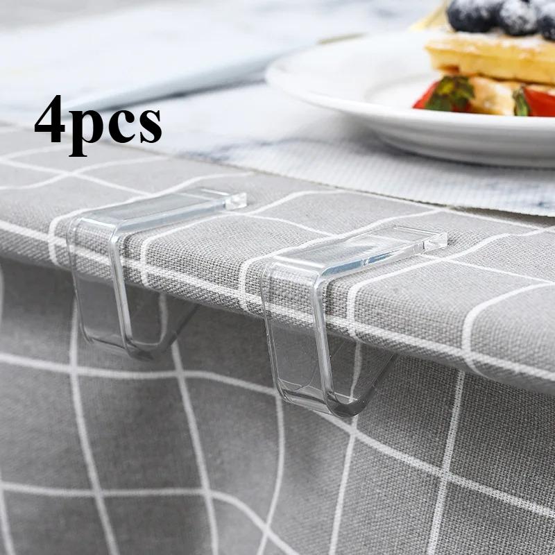 4PCS Clear Invisible Tablecloth Clips - Non-Slip Plastic Holders for Home Dining Tables