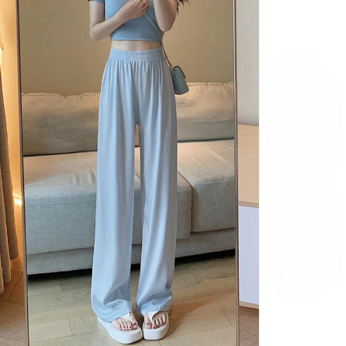 

Серые шелковые брюки свободного кроя для женщин на весну и осень-лето, свободные прямые повседневные брюки с высокой талией и заниженной талией 2XL