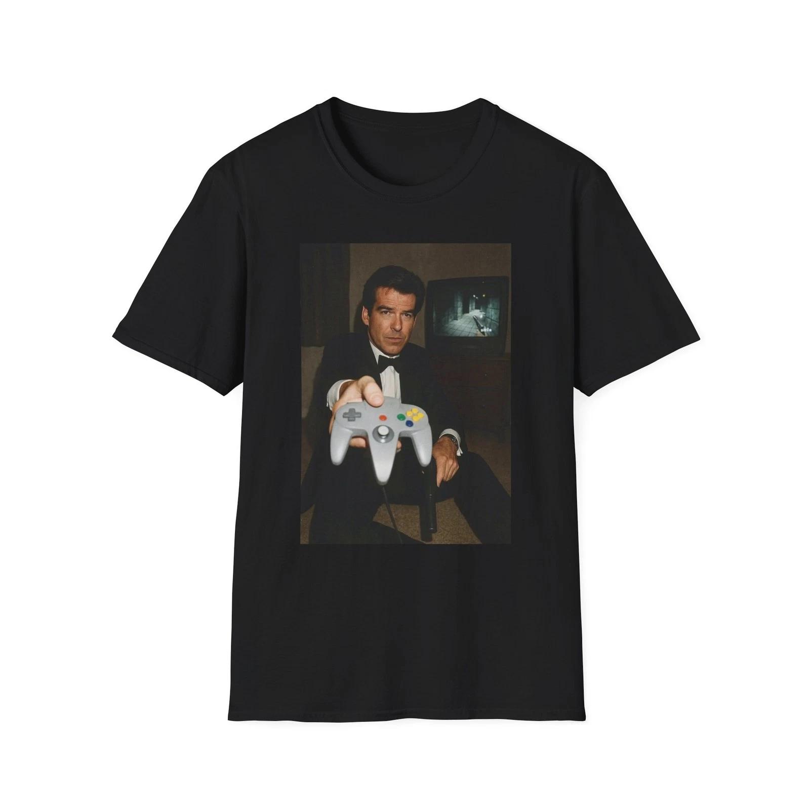 Vintage Gaming, Bond, N64 Controller T-Shirt | Retro Gaming Movie Mashup XL