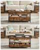 Coffee Table, Living Room Table, with Drawers, Hidden Compartments and an Open Shelf, Rustic Brown and Ink Black
